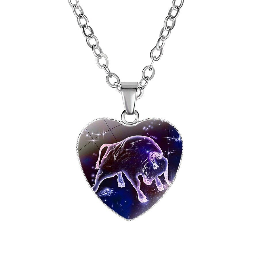 12 Sterrenbeeld Ketting Voor Vrouwen Glas Constellation Hart Vormige Hanger Kettingen Choker Vrouwelijke Mode Verjaardag Sieraden: Taurus