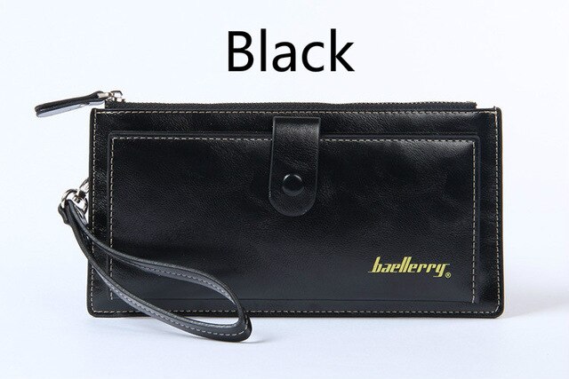 Baellerry Top Lederen Vrouwen Portefeuilles Lange Rits Dames Portemonnee Grote Portemonnee Vrouwen Kaarthouder Polsbandje Portefeuilles Vrouwelijke Clutch Bag: black