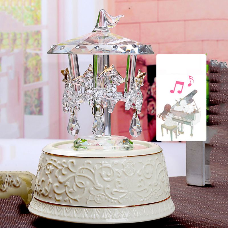 Crystal Carousel Music Box Luminous Bluetooth Rotating Musical Box Xmas