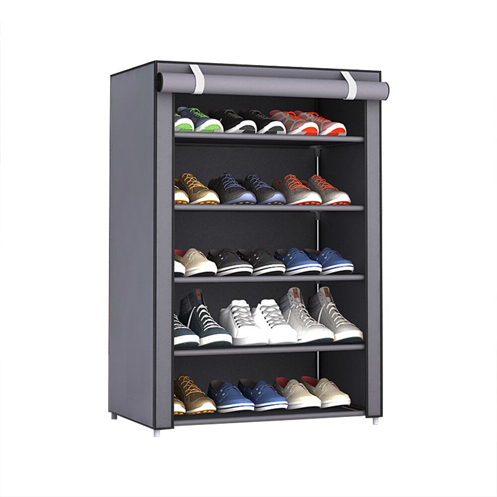 4/5/6/8/10 Lagen Schoenen Rek Met Stofdicht Doek Niet-geweven Stof Schoen stands Organizer Closet Thuis Schoenen Opslag Houder Plank: sliver gray 6layers