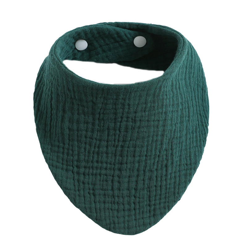 Baby Bibs Infant Soft Cotton Bib Newborn Solid Color Stripe Snap Button Triangle Saliva Towel Boy Girls Feeding Drool Burp Cloth: Dark Green
