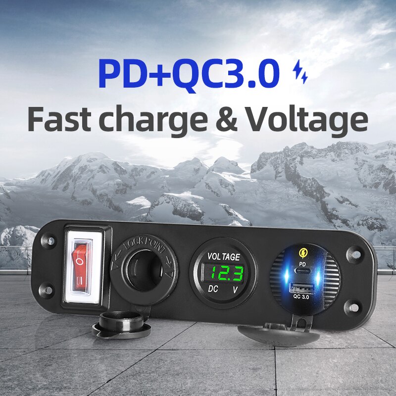 Gniazdo USB PD mocowanie panelu zapalniczka samochodowa QC 12V wtyczka podwójna ładowarka samochodowa robić telefonu 3.0 szybki woltomierzem doprowadziło z włącznikiem/wyłącznikiem rakiet