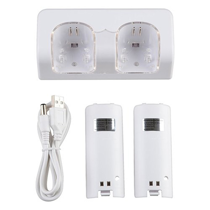 Voor N-Wii Controller Wit Afstandsbediening Dual Charging Dock Station + 2X2800 mAh Batterij Met forWii Blauwe LED Licht