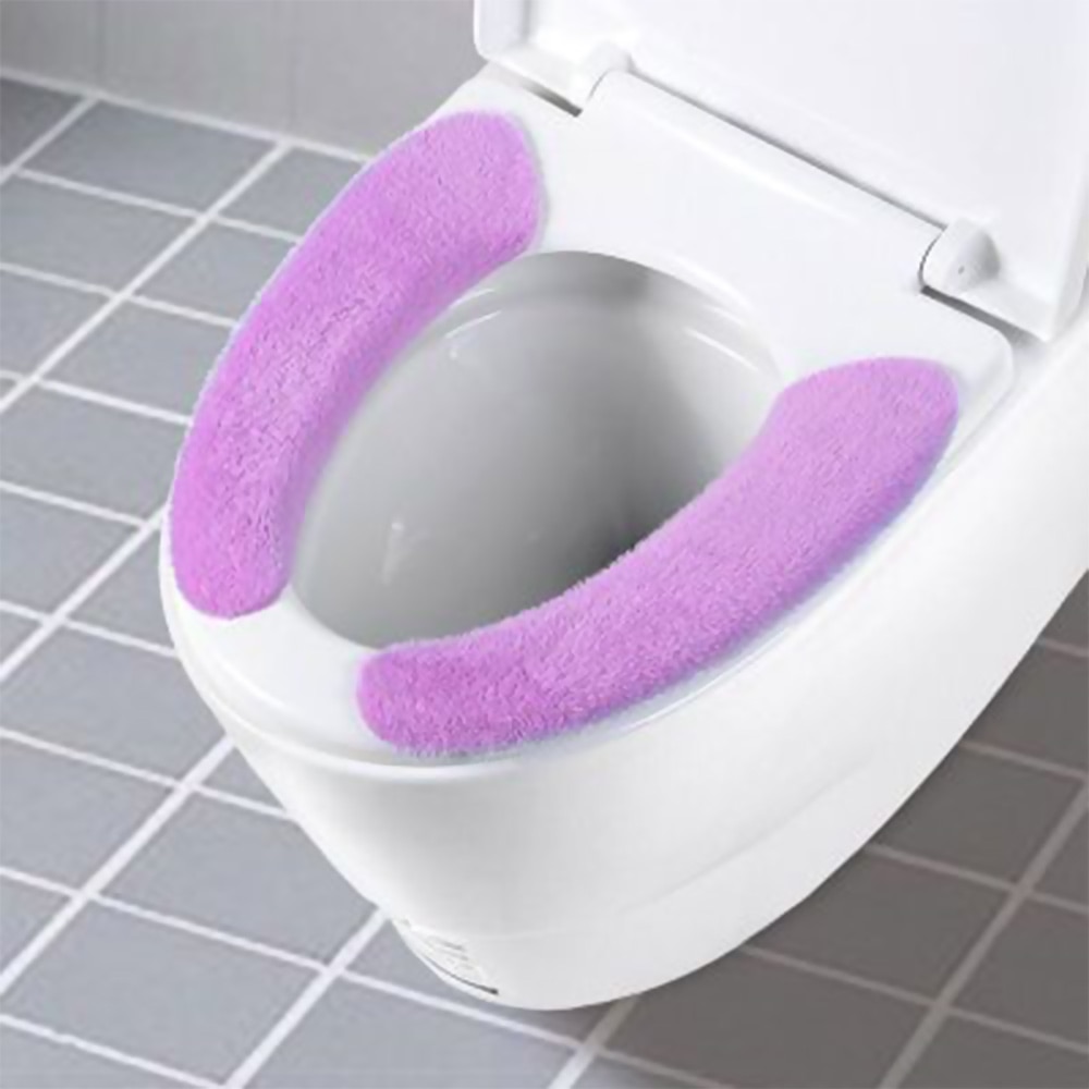 1 par suave portátil lavable de baño de felpa asiento de inodoro relleno salud pegajoso hogar estera de fibra química asiento cubierta