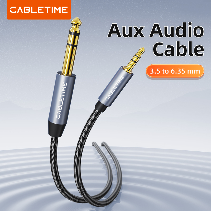 Cabletime 3.5mm a 6.35mm adaptador jack cabo aux para alto-falante amplificador de guitarra trs cabo de áudio jack 6.5mm a 3.5mm cabo de áudio