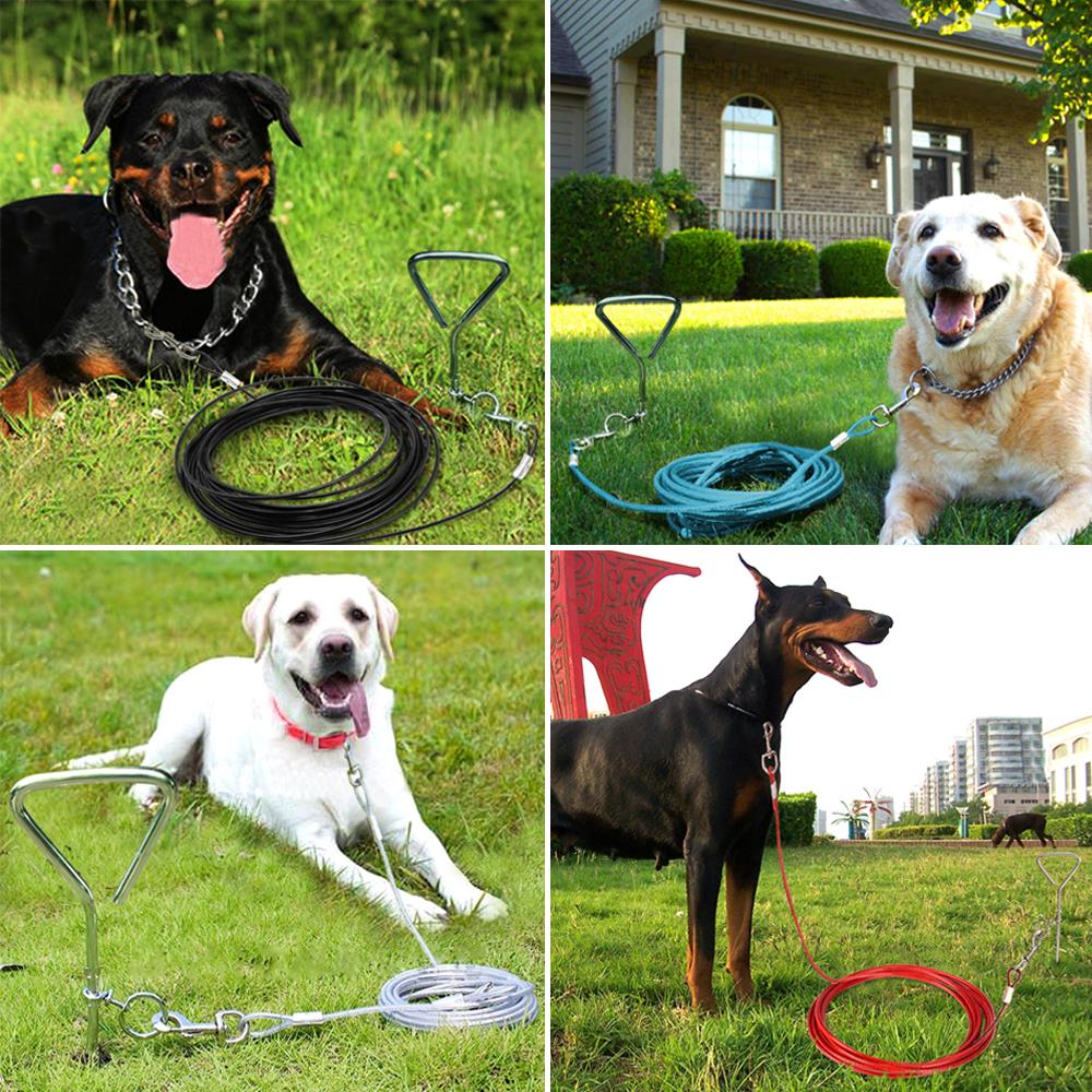 3M 5M 10M Dog Tie-Out Cable Heavy Duty Dogs Chain Leashes Outdoor Lead Belt for Small Medium Large Dogs Camping Training