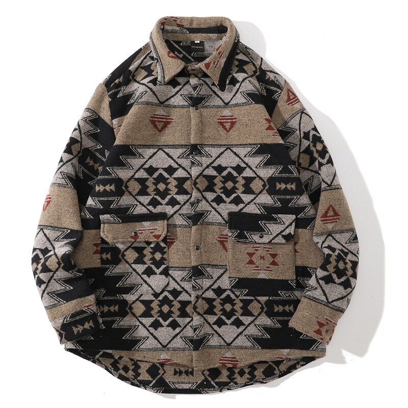 Men Hip Hop Shirt Streetwear Vintage Graphic Print Long Sleeve Tops Autumn Harajuku Cotton Blouses flannel Thick Shirts