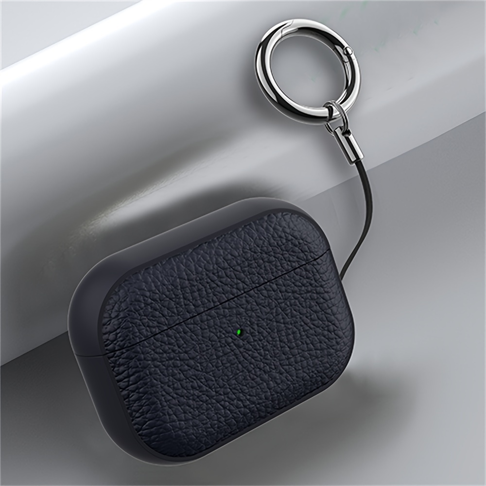 Lyxigt hörlursfodral med litchihudsmönster till airpods 1 2 3 med hänge, skyddande skal, mjukt fodral till airpods pro 2: 3xs / Mörkgrå