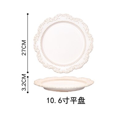 French Baroque ceramic plate retro embossed court style dishes European style tableware Western style dinner plate soup bowl: C
