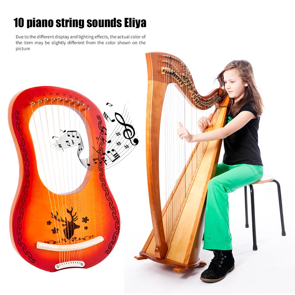 Lyre Harp 10 Metal String Harp Mahogany Portable Small Harp Steel Strings Wood String Musical Instrument Harp Musical Instrument
