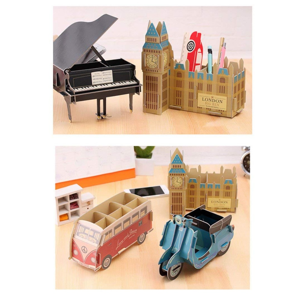 XRHYY Kids Cartoon DIY Paper Multifunction Desktop Storage Box Drawer Makeup Organizer Office Stationery Pens Storage Rack