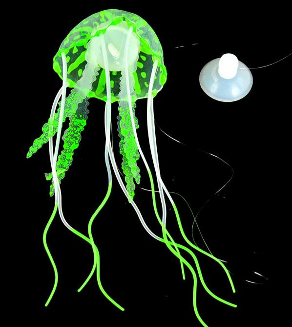 de medusas artificiales de silicona con efecto brillante, accesorios para pecera, adorno de Medusa de acuario: green