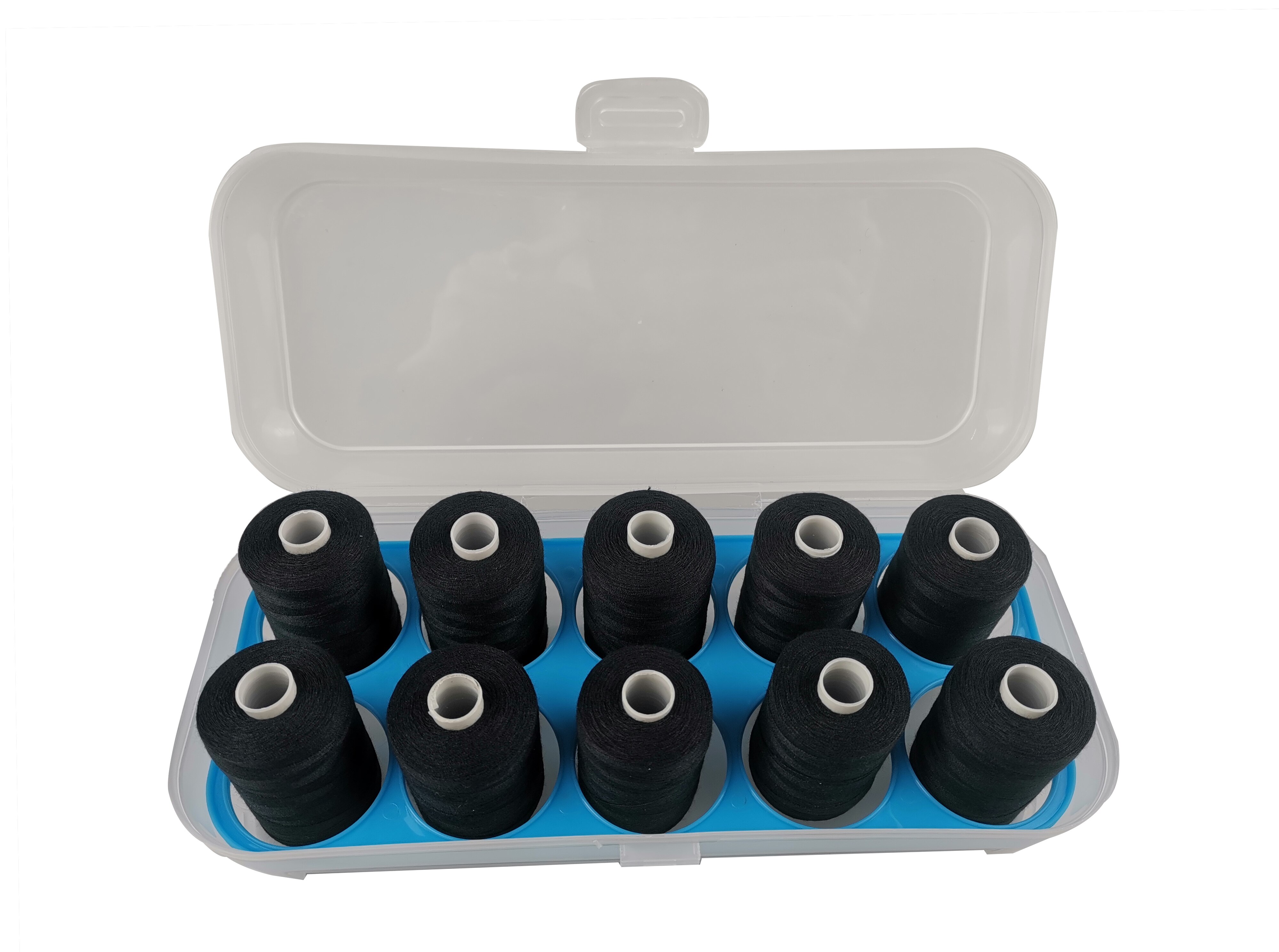 Sewing Machine Thread Polyester 1000 Yards 10 Colors Super Strong Kevler With Clear Plastic Storage Case: black