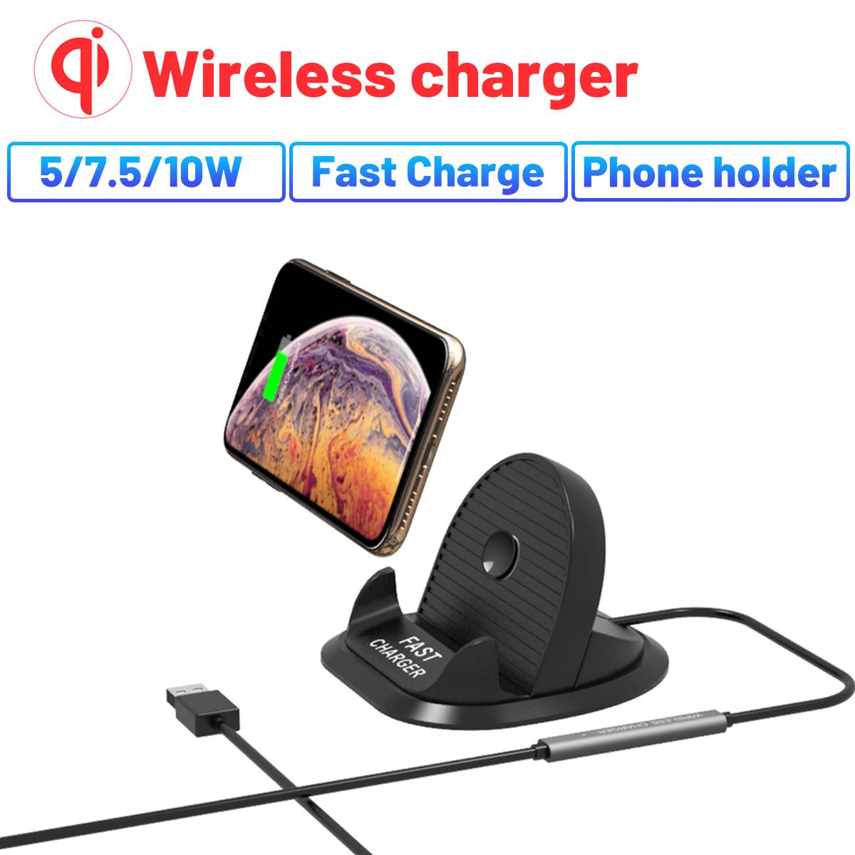 Universal 10W Qi Wireless Charger Dock Station for iPhone Anti Slip Car Dashboard Mobile Phone Holder Stand Double Coil Charger