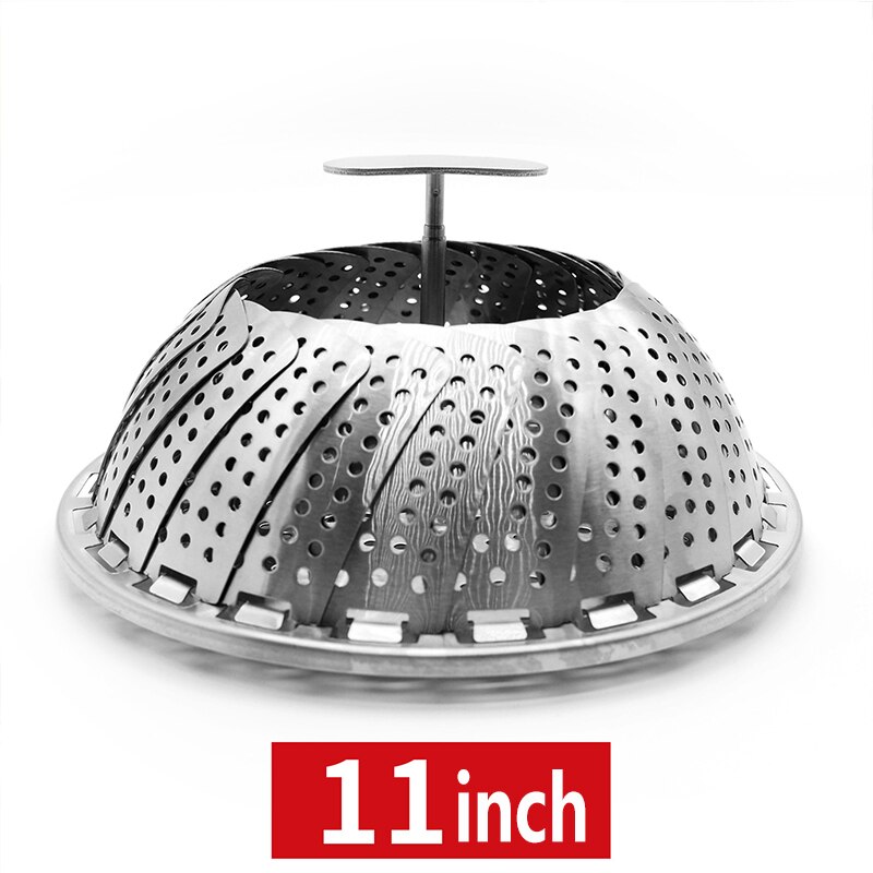Steamer Stainless Steel Folding Food Steamer Retractable Handle Kitchen Cookware Utensils Steam Cooking Food Fruit Basket: 11 inch