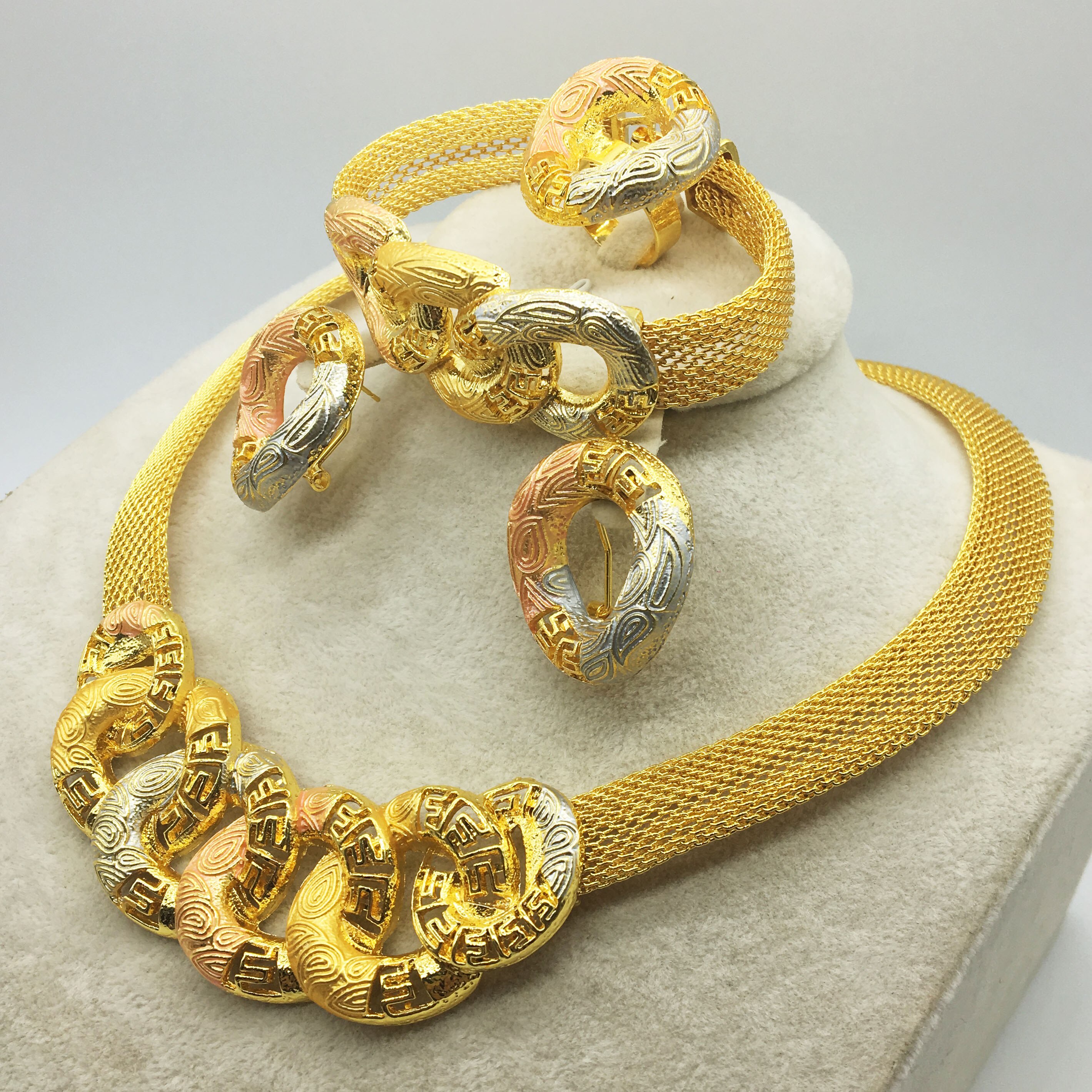 Italienske guldfarvede smykker til kvinders afrikanske perlesmykker smykker halskæde øreringe armbåndssmykker