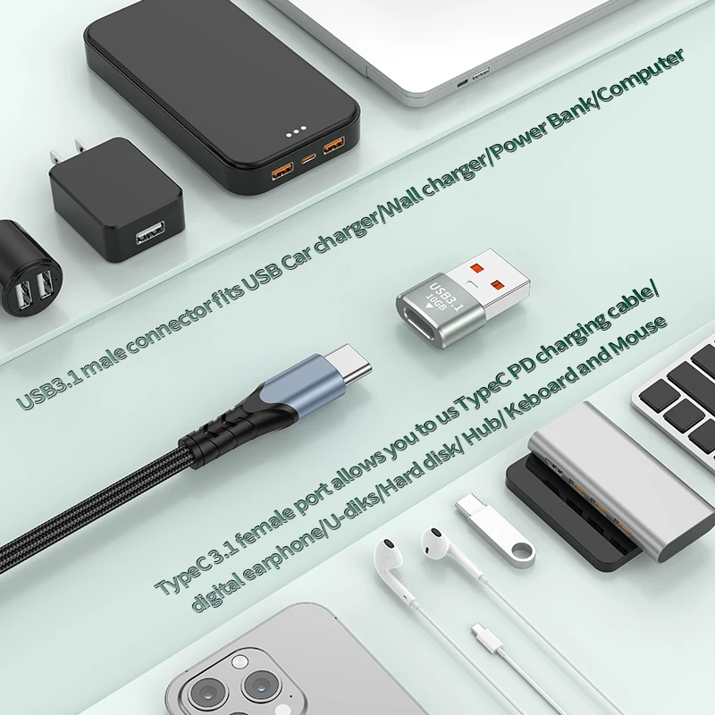 Elough Adattatore USB 3.1 a Tipo C OTG 120W Ricarica rapida 10G USB Maschio a USB C Femmina Connettore per Cellulare PC Laptop iPad