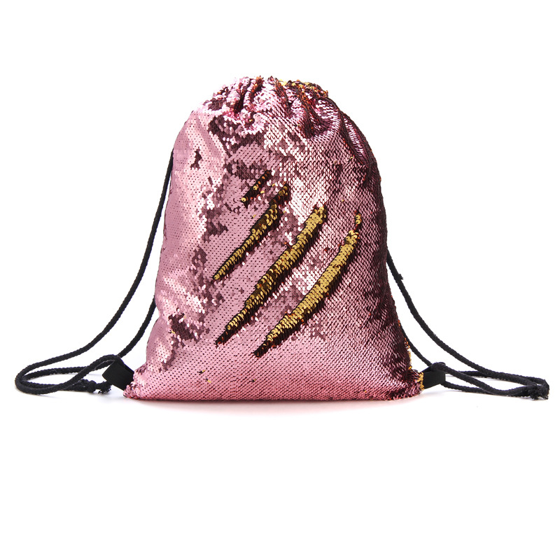 Women Sequins Drawstring Bag Outdoor Student Drawstring Backpack Bag Ladies Shoulders Bag Mochila Feminina: pink