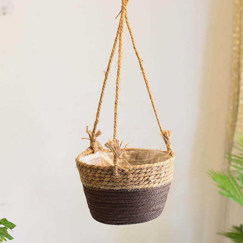 Hand Woven Knitted Hanging Flower Basket Bucket Plant Pot Planter Home Decor Wall Plant Basket For Garden decoration