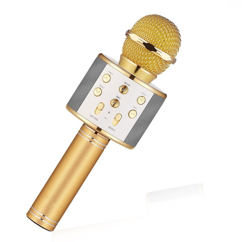 FGHGF WS858 Microfono Karaoke Wireless Bluetooth - Microfono a Condensatore Portatile Altoparlante: Oro
