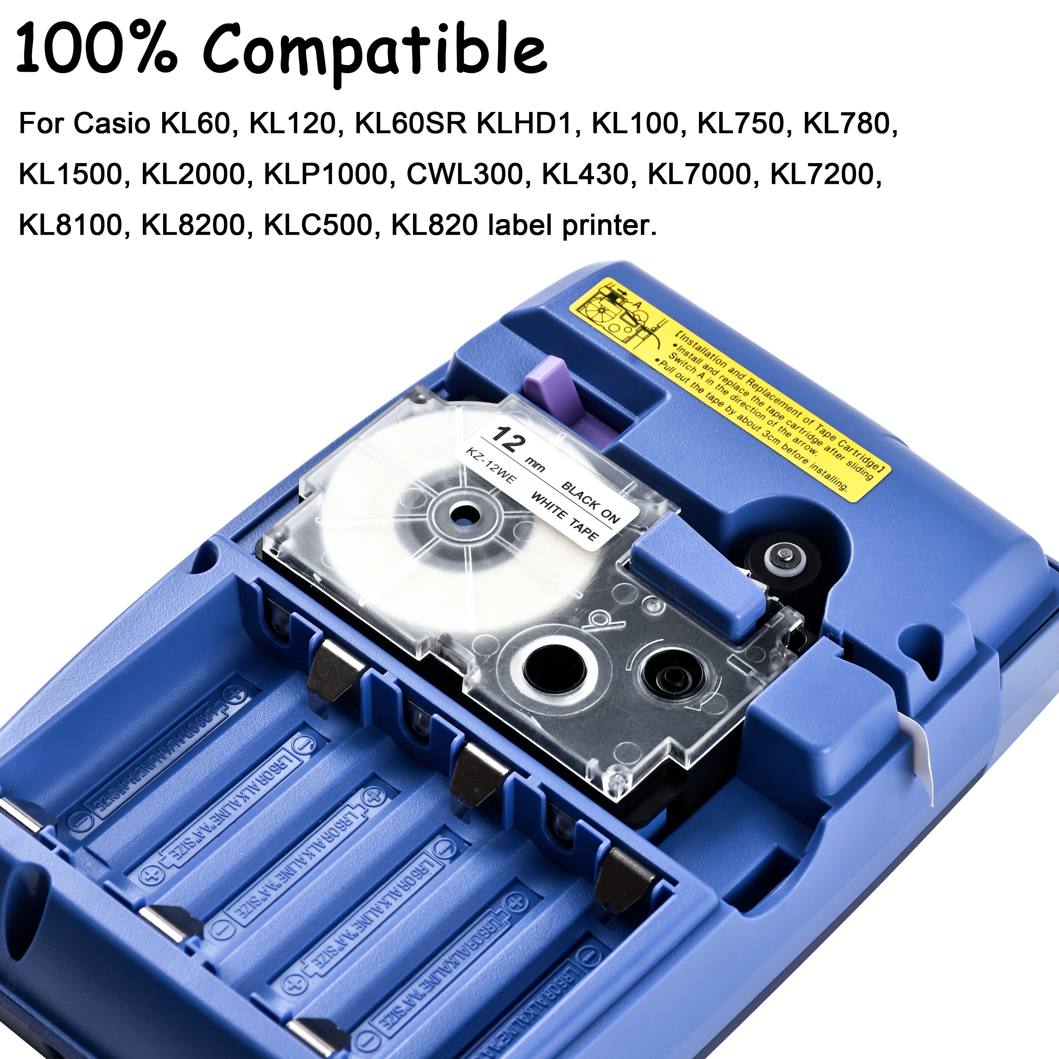 CIDY 10pcs Compatible XR-12WE XR12WE 12mm Black on White Tape Cartridge for Casio label maker KL-120 KL-100 KL-780 KL1500