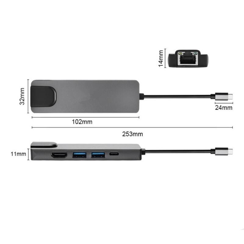 Docking Station Usb C Naar Ethernet 4K Hdmi Compatibel Usb 3.0 Adapter Met 1000Mbps RJ45 Poort Voor pro Laptop