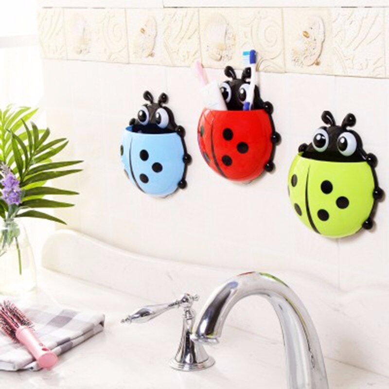 Animal mignon dessin animé coccinelle rouge vert jaune bleu couleur belle enfant salle de bain accessoires ventouse articles de toilette porte-brosse à dents