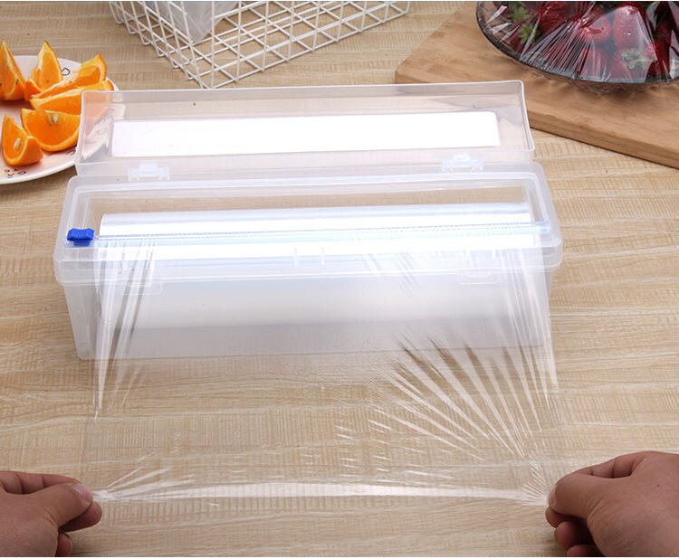 Cling Film Plastic Cutter Adjustable Preservation Foil Storage Box with Suction Bottom Home Food Wrap Dispenser: Default Title