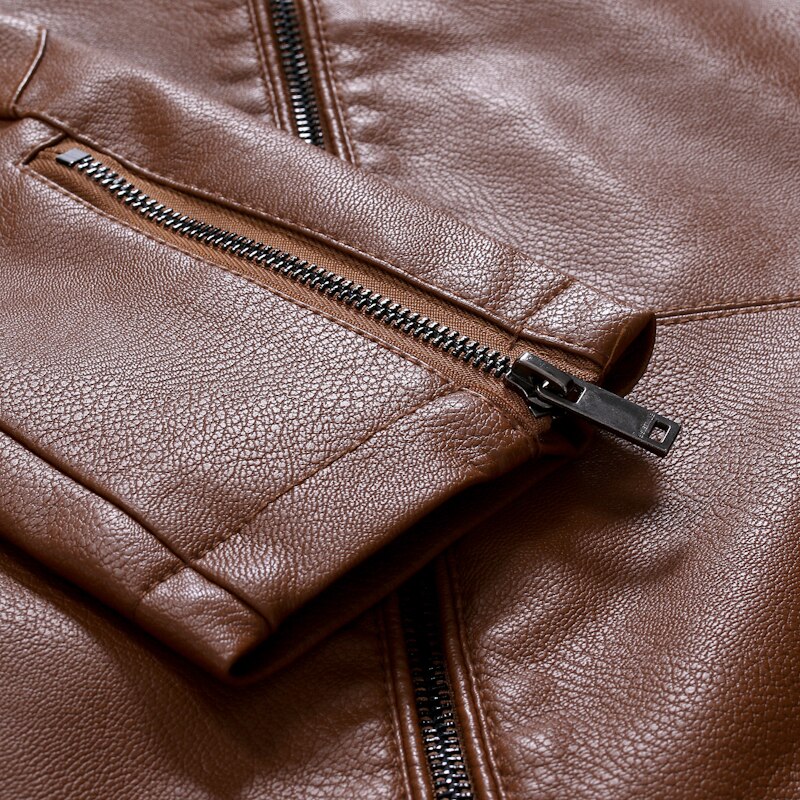 Men Jacket Leather Motorcycle Men's Leather Lapel Versatile Personality Slimming Zipper Pocket Men's Wash Leather Coat