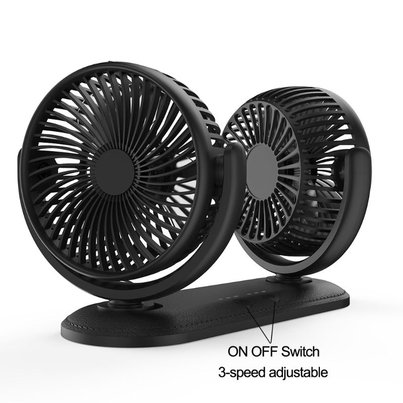 USB 5V 2A Fan Drehbare Dual Kopf Auto Fan Einstellbare 3 Geschwindigkeiten Armaturenbrett Schreibtisch Auto Fan für Fahrzeug Lkw Lieferwagen SUV RV Stiefel