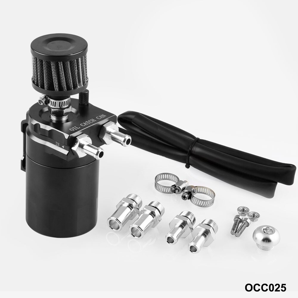 Oil Catch Can Tank with Breather Tank Reservoir Filter Baffled Aluminum Universal OCC025 Universal Baffled: OCC025Black