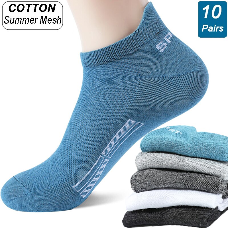 10 par/lote calcetines de hombre de calcetines deportivos de algodón transpirables tobilleros malla Casual Atlético verano corte fino corto Sokken