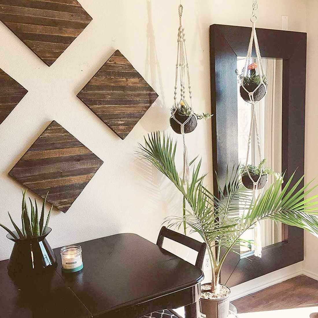 Colgador de macramé para plantas, juego de 5 macetas colgantes de pared para interior, cesta, soporte para maceta, decoración Bohemia para el hogar