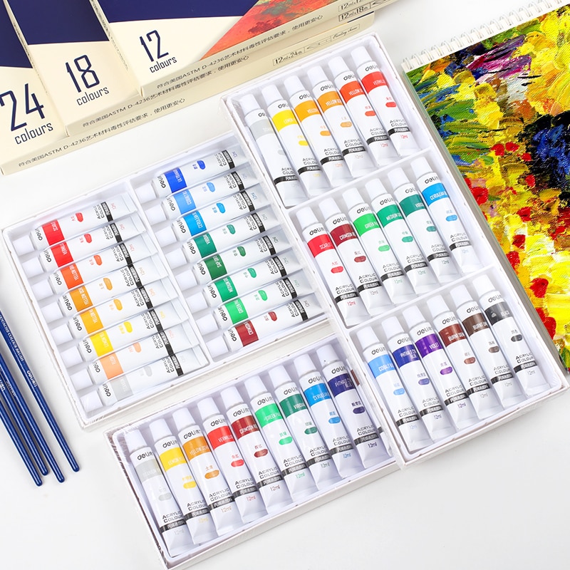 Deli 12/24 farver akrylmaling 12ml pigment håndmalet væggips pinturas acrilicas para pintar manualidades akrylmaling