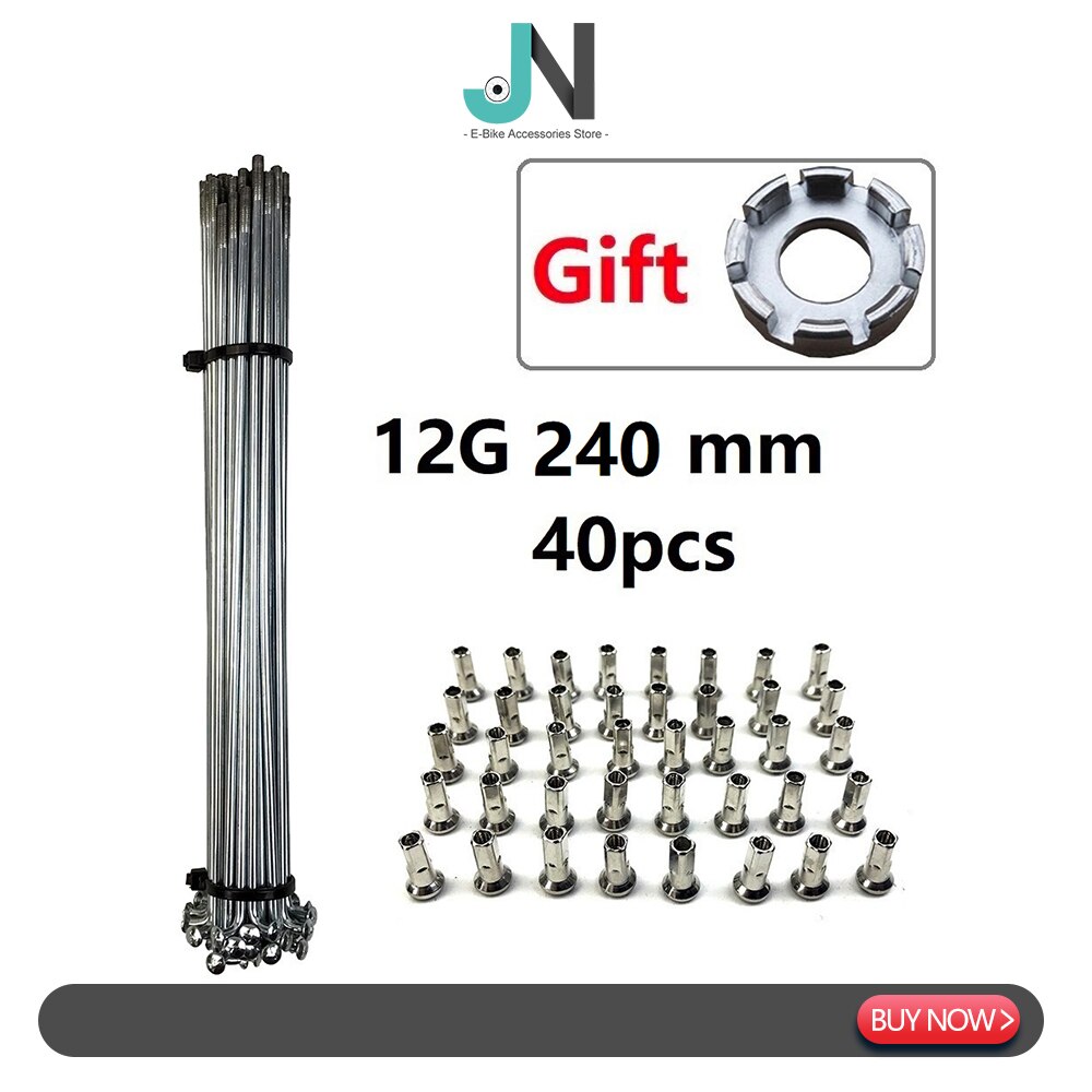 Radios y tuercas de bicicleta eléctrica, rueda de Motor de cubo de 2,56mm de diámetro de acero plateado, 12G, piezas de conversión para bicicleta de montaña y carretera: 240mm 40pcs tool