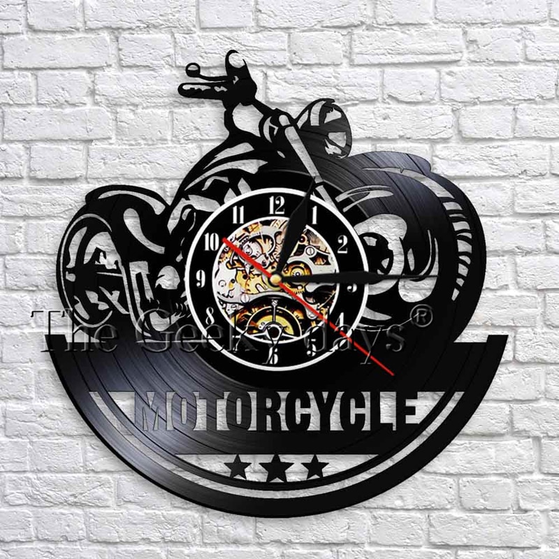 Klassisk motorcykel 3d vægur med led-belysning garage tegn motorcykel vintage vinyl rekord ure væg ur boligindretning 12 "