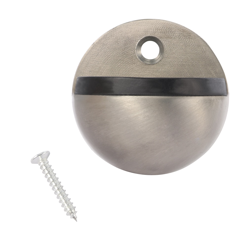 Gulvmonterede dørstoppere aps zink legering satin krom halvmåne dørstopper træ 43mm dia støbte dørholder