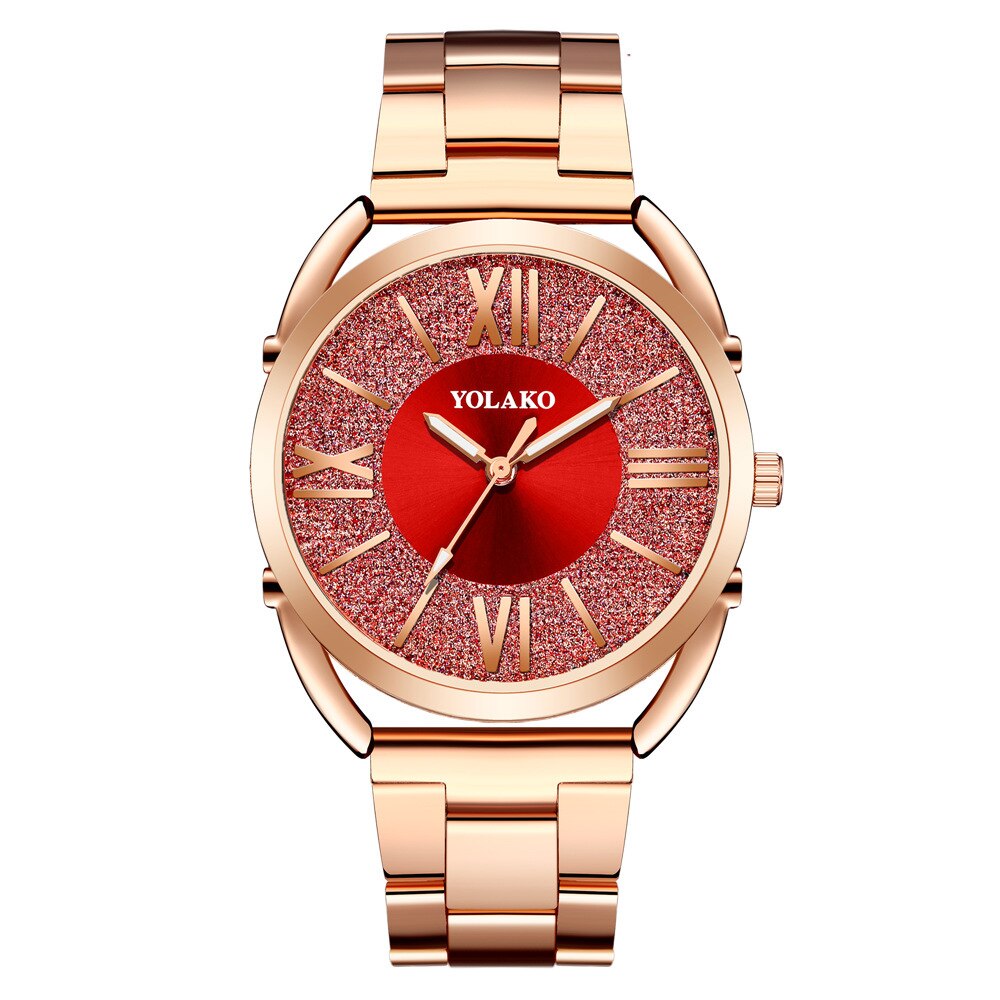 Orologio Donna Vrouwen Legering Band Horloges Luxe Rose Gold Dames Pols Horloges Vrouwen Armband Horloge Voor Vrouwelijke Klok: red