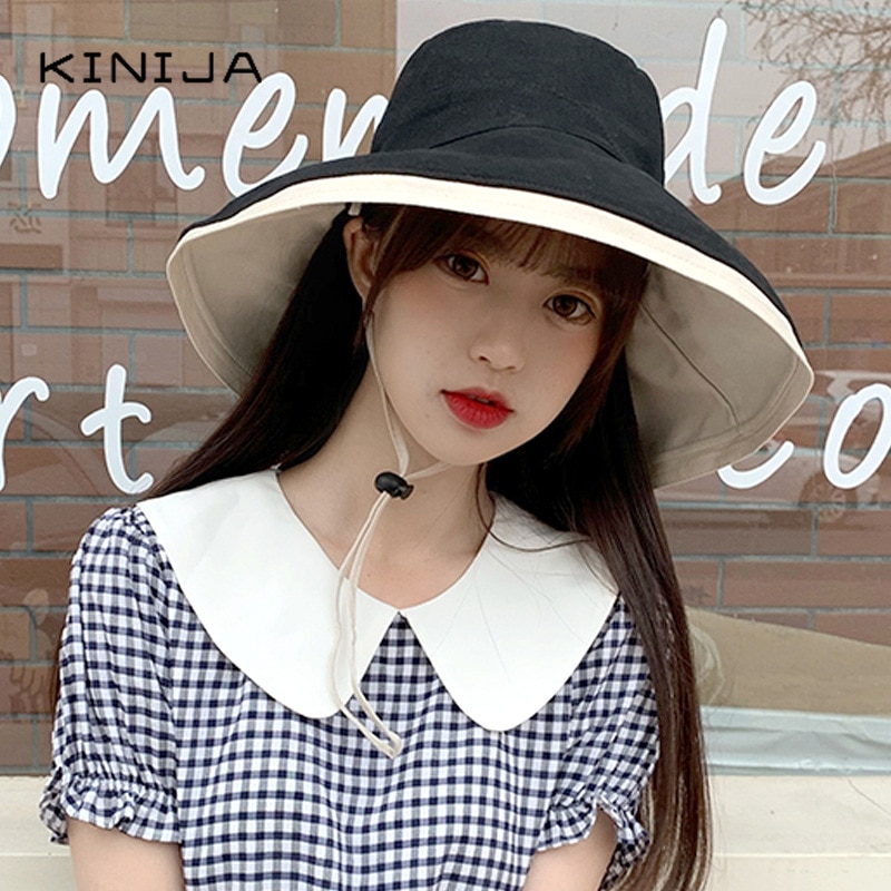 Chapeau bob d'été en coton pour femme, réversible, style panama, pliable, protection uv, pour la plage et le soleil