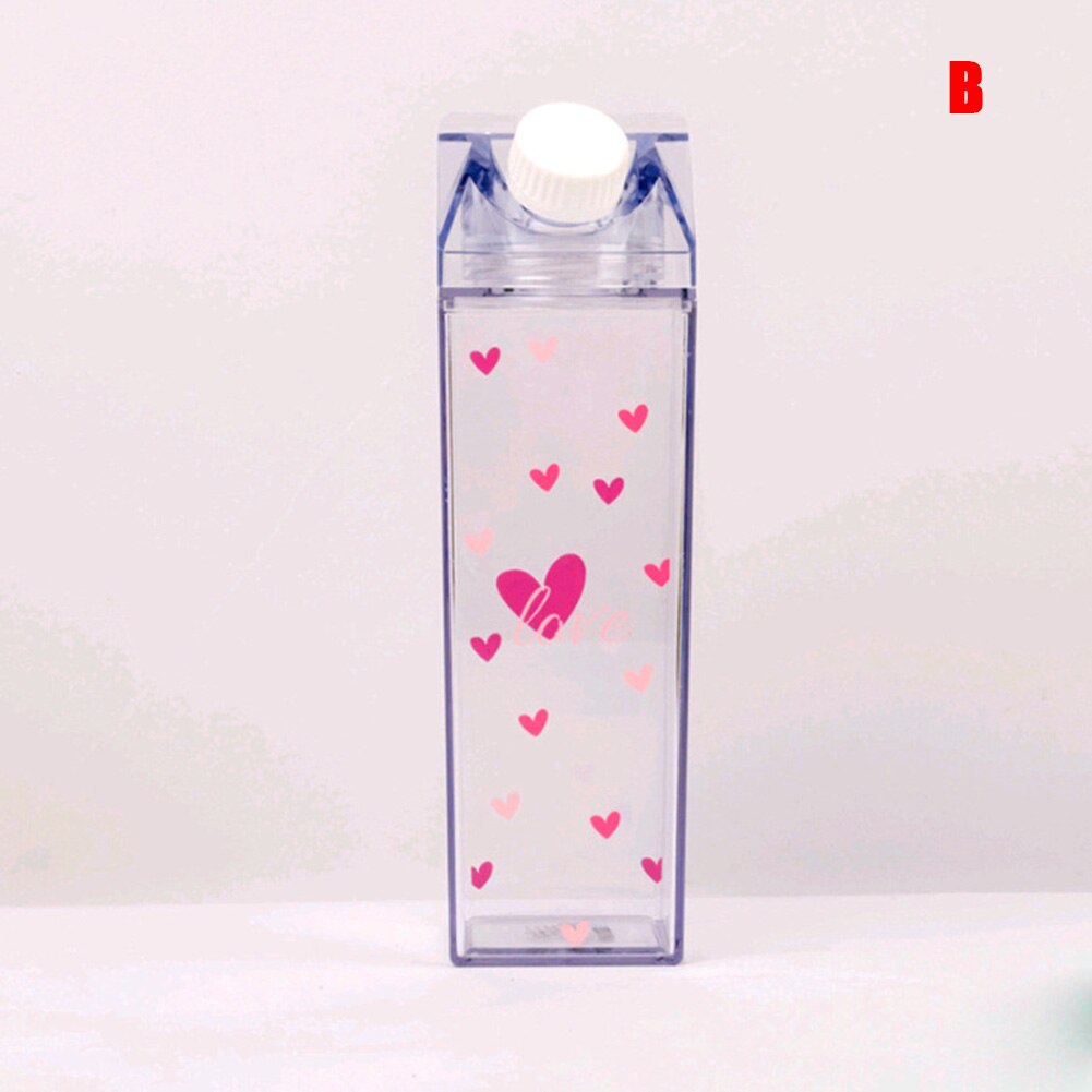 Plastic Clear Milk Carton Water Bottle Transparent Milk Box Juice Water Cup for Girls H7JP: b