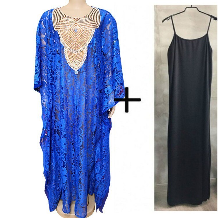 robes africaines pour femmes Dashiki nouvelle africaine soluble dans l'eau dentelle en vrac avec broderie perlée longue robe: 2 piece set11