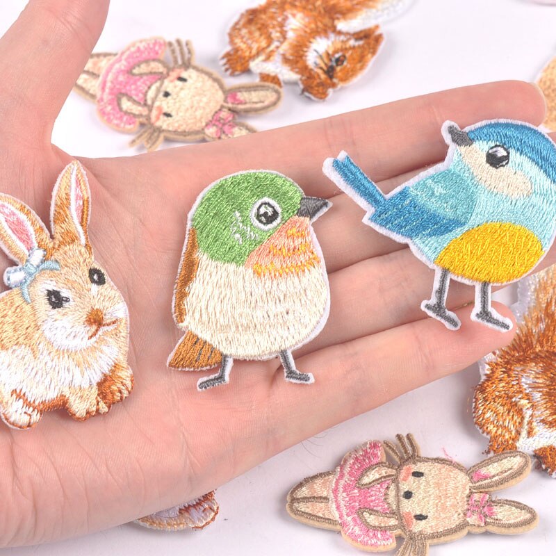 5 sztuk śliczne królik/ptak/wiewiórka łaty hafty robić szycia akcesoria ubrania aplikacje wyroby rękodzielnicze DIY 37-55mm c3216