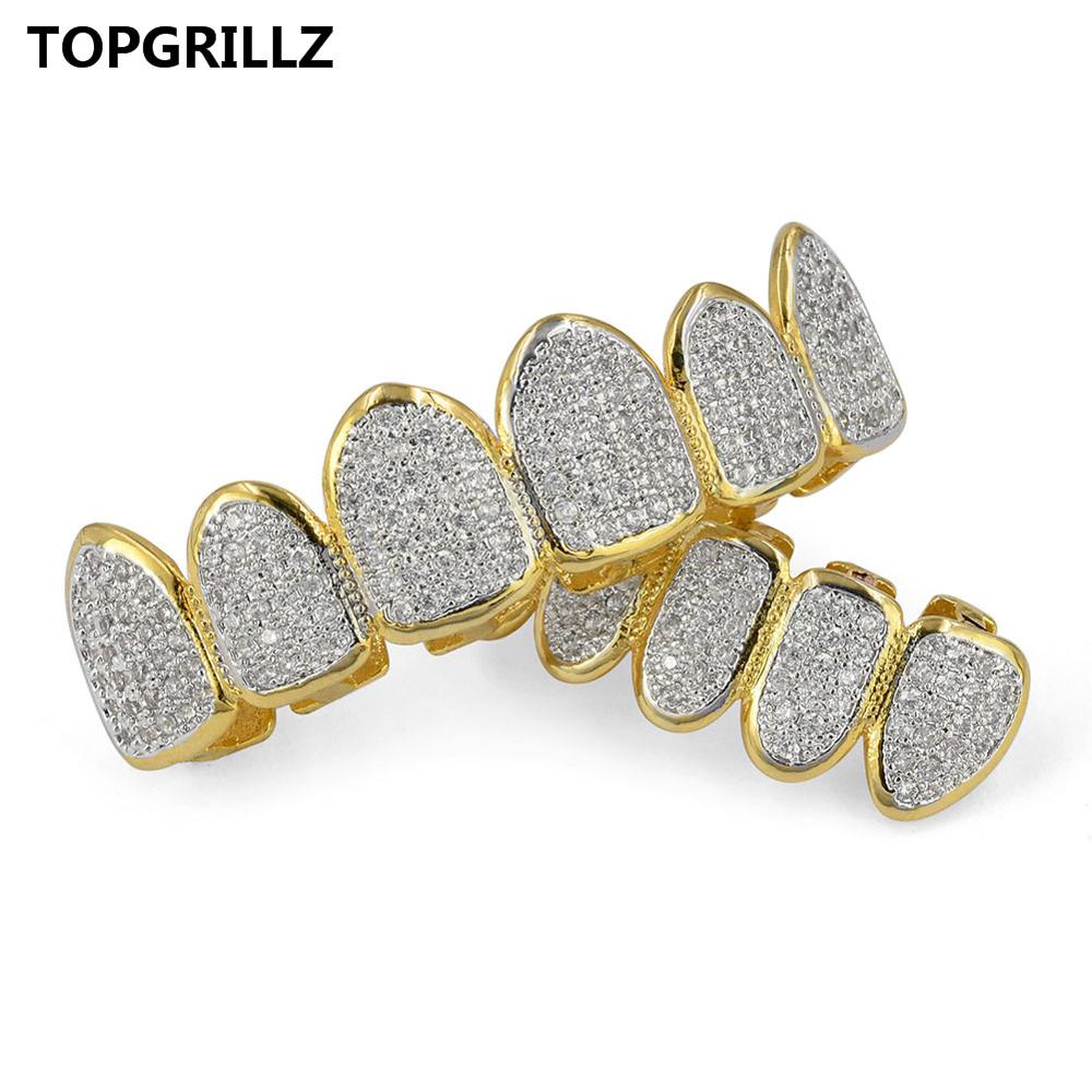 Topgrillz Classic 6/6 Hip Hop/Punk Tanden Grillz Set Goud Zilver Kleur Top &amp; Bottom Grills Dental Mond Caps cosplay Party: Gold Set