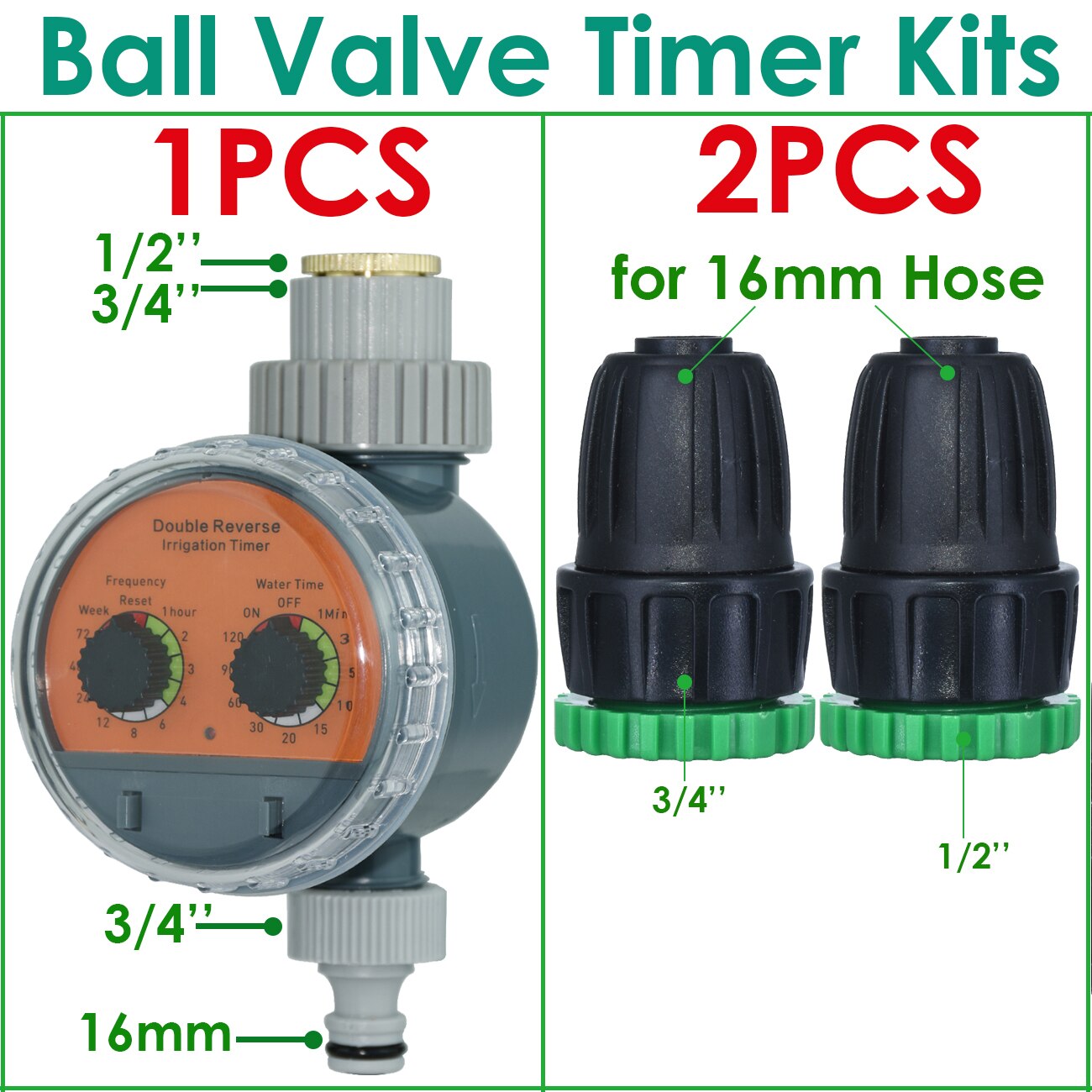 Garden Ball Valve Water Timer Double Dial Automatic Electronic Watering Timer Home Garden Irrigation Irrigator Controller System: green