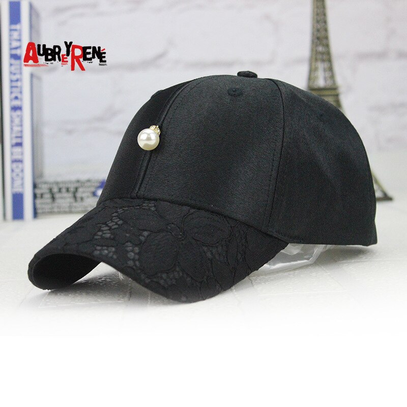 Gorra de béisbol de tela satinada con encaje y Perla para mujer, gorro deportivo ajustable, estilo hip hop