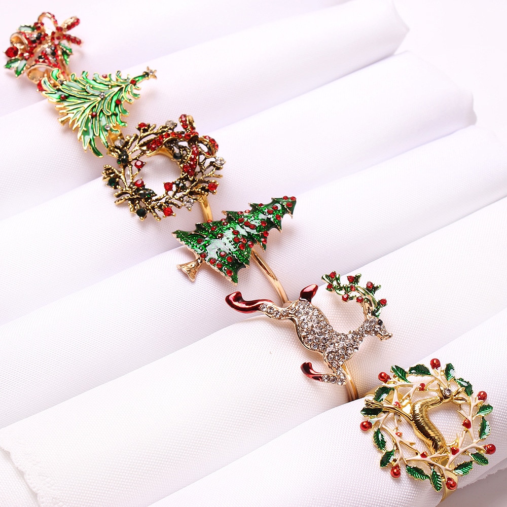 High-end Christmas Tree Napkin Ring Bow Flower Wreath Mouth Ring Hotel Sample Room Set Table Christmas Napkin Buckle
