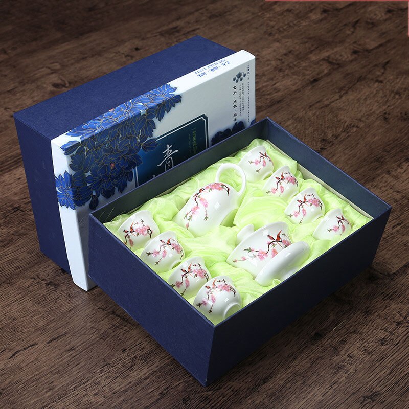 Conjunto de chá chinês azul e branco porcelana kung fu chá conjunto tureen cerâmica tigela chá saúde bule chá copos mestre frete grátis: 01