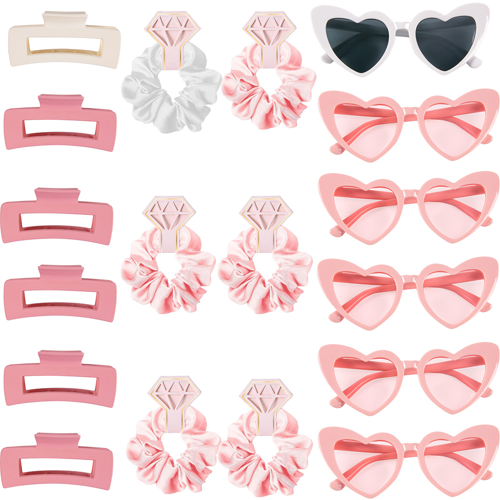 6/8 setzt Brautjungfer Herzform Sonnenbrille Haargummis Scrunchies Haarspangen Bachelorette Hochzeit Brautparty Gastgeschenk Vorschlag: Olive