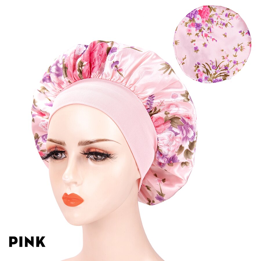 Soft Sleep Caps Night Satin Bonnet Wide Premium Elastic Band Salon Bonnet Hair Loss Sleeping Cap For Women Barber Accessories: Pink