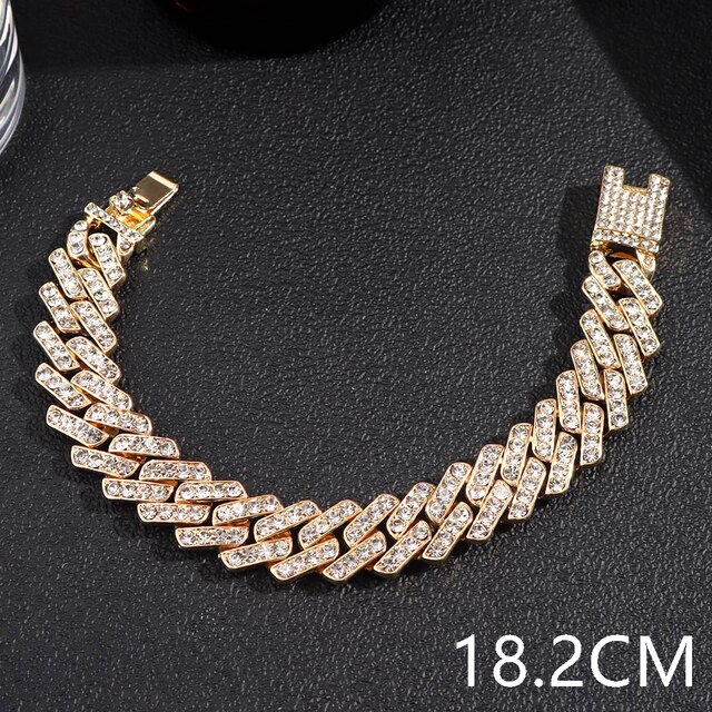 15mm Bling Strass Hip Hop Cuban Link Kette Armbänder für Frauen Männer Iced Out Volle Kristall Rapper Hand Kette luxus Schmuck: 011101GD